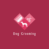 Flat pet grooming logo with dog