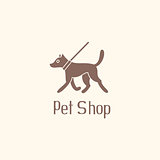 Cute pet shop logo with dog walking on leash