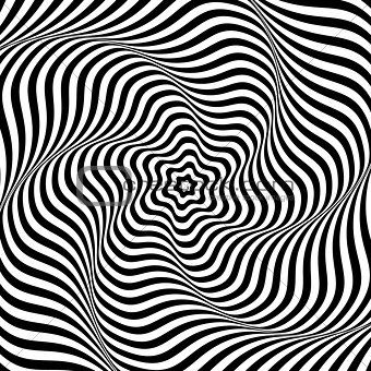 Abstract op art background. Illusion of wavy rotation movement.