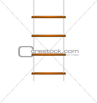 Wooden rope ladder with white rope