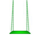 Wooden green swing hanging on green chains