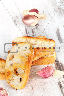 Crusty baguette with garlic.