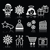 Christmas, Xmas celebrate white icons set on black