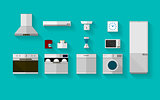 Flat vector icons for kitchen appliances