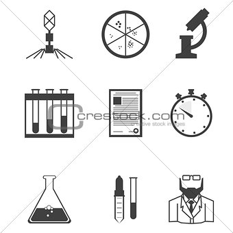 Black vector icons for microbiology