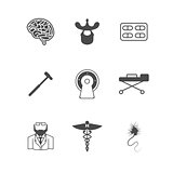 Black vector icons for neurology