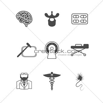 Black vector icons for neurology