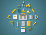Flat vector icons for school supplies