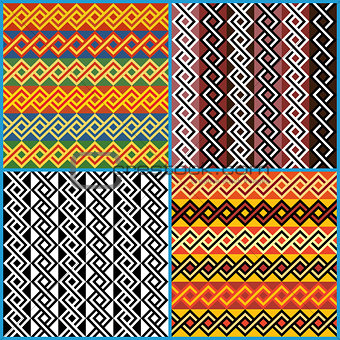 Four seamless ornaments on African ethnic motifs