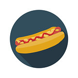 Flat Design Concept Hot Dog Vector Illustration With Long Shadow