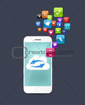 New Realistic Mobile Phone With Blue Screen. Vector Illustration