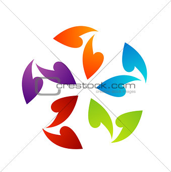 Rainbow colored floral design element or logo for web use