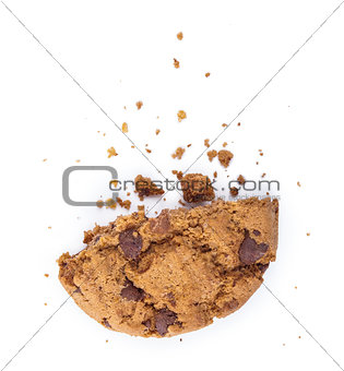 Break up cookies with chocolate pieces isolated on white