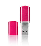 pink USB flash with a reflection on isolated white