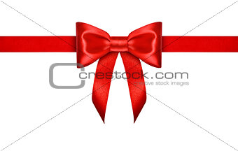 red ribbon with bow on isolated white background