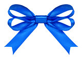 blue satin bow on the isolated white background