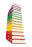 stack of colorful vintage books on white isolation