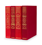 stack of vintage red books on an isolated white
