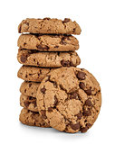 stack of chocolate chip cookies isolated on white background.