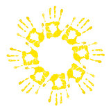 sun of handprints on an isolated white background