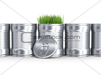 grass in a metal can