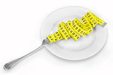 Fork and measuring tape on plate