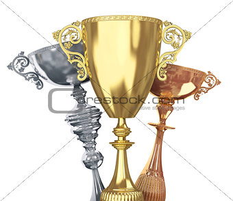 golden,silver and bronze trophies