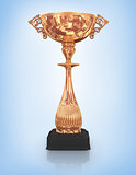 champion bronze trophy isolated on blue