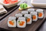 Sushi rolls with salmon and cucumber
