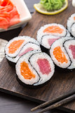 Yin yang futomaki with tuna and salmon