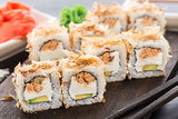 Sushi rolls with salmon teriyaki