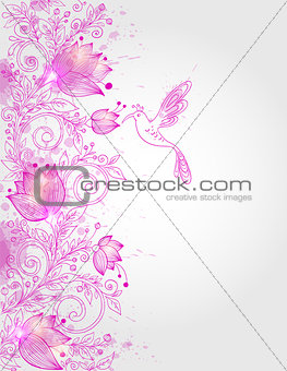 Hand drawn pink floral background