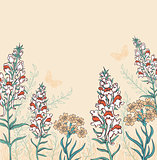 Background with wildflowers and butterflies