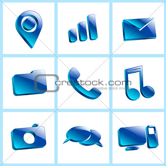 set glass icons button color symbol