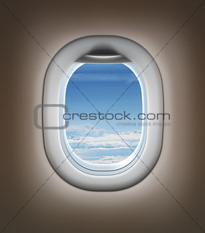 Travel by airplane concept. Airplane interior or jet window with
