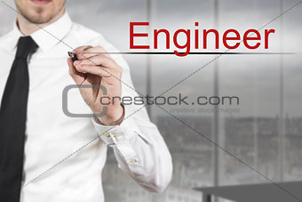 businessman writing engineer in the air