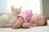 Baby and cat daytime sleeping
