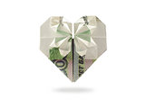 origami heart of one thousand ruble banknote