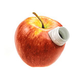 red apple with a hole for drinking juice 