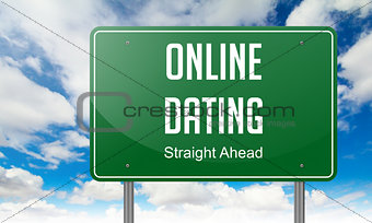 Online Dating on Green Highway Signpost.
