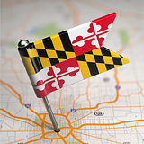 Maryland Small Flag on a Map Background.