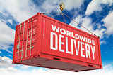 World Wide Delivery - Red Hanging Cargo Container.