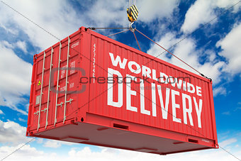 World Wide Delivery - Red Hanging Cargo Container.