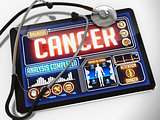 Cancer on the Display of Medical Tablet.