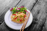 Chinese noodles with chicken and fresh salad