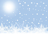 Christmas snowflakes and sun on blue background.