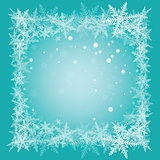 Christmas snowflakes on turquoise background.