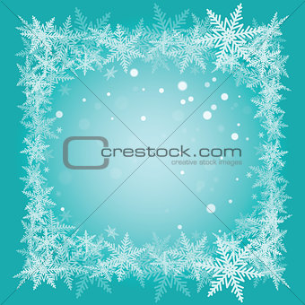 Christmas snowflakes on turquoise background.