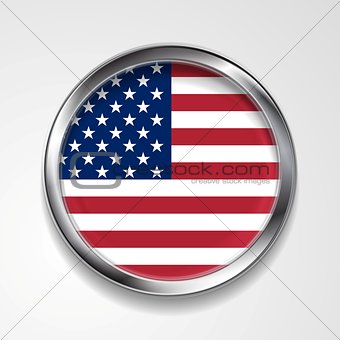 Abstract button with metallic frame. USA flag