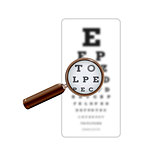 sharp and unsharp snellen chart with magnifying glass